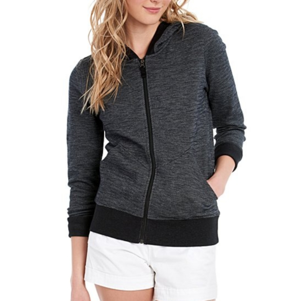 Lole Hooded Zip Up Jacket Gray Herringbone